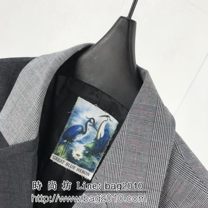 Heron Preston全網首發 18ss秋冬新款 後背紅字logo刺繡 復古拼接 男款格子西裝  ydi2596